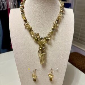 Neiman Marcus Citrine, Smoky Quartz & Pearl Necklace + Earrings Set